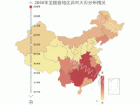 全国各地区森林火灾分布情况 - category-work,series-map,timeline,title,tooltip,visualMap