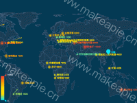 世界地图攻击图 - category-work,geo,series-effectScatter,series-lines,series-scatter,tooltip,visualMap