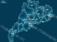 各个城市数据总汇 - category-work,geo,graphic,series-effectScatter,series-lines,series-scatter,tooltip,visualMap