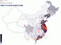 中国2021年大润发门店咖啡千元销量 - category-work,geo,legend,series-map,series-scatter,title,toolbox,tooltip,visualMap