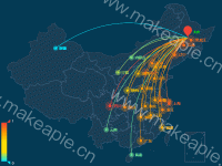 飞机 - category-work,geo,series-effectScatter,series-lines,series-scatter,tooltip,visualMap