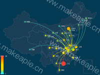 某年春节假期不同省份返赣人员流动图 - category-work,geo,series-effectScatter,series-lines,series-scatter,tooltip,visualMap