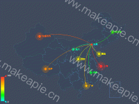 地图 - category-work,geo,series-effectScatter,series-lines,series-scatter,visualMap