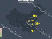 全国海底捞餐厅数量可视化地图 - category-work,geo,legend,series-effectScatter,series-scatter,title,tooltip,visualMap