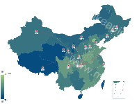 地图带攻击路径 - category-work,geo,series-effectScatter,series-lines,series-map,tooltip,visualMap