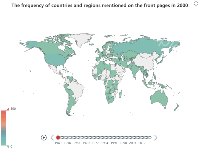 The frequency of countries and regions mentioned on the front pages each year - 