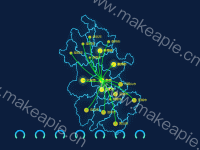地图内多饼图示例 - category-work,geo,legend,series-effectScatter,series-lines,series-map,series-pie,series-scatter,title,tooltip,visualMap