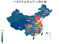 中国各省份私家汽车拥有量 - category-work,geo,series-effectScatter,series-map,series-scatter,title,tooltip,visualMap